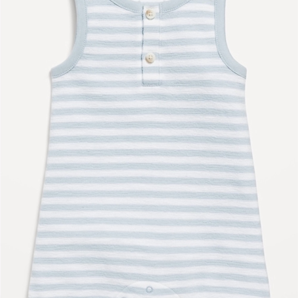 🛑 4 For $10 Old Navy Henley Striped Unisex Romper Blue/White Size 6-12 Months